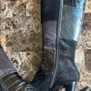 Black and Gray Knee-High Boots